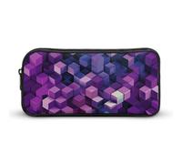 Rkklvbns Cubi di colore astratto viola grande astuccio portamatite portatile con cerniera organizzatore di cancelleria semplice stoccaggio cancelleria estetica per ufficio college uso adulto