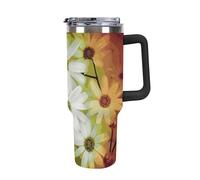 Rkklvbns Daisy Flowers in diverse tazze da caffè da viaggio con cornice, bicchiere da 1180 ml con manico e coperchio con cannuccia, tazza da auto di grande capacità a prova di perdite, mantiene freddo