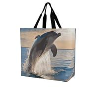 Rkklvbns Divertente borsa a tracolla con delfino da donna, borsa per la spesa, portatile, leggera, resistente, per lavoro, viaggi, casual
