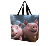 Rkklvbns Divertente borsa da donna con maialini 3D a tracolla, borsa per la spesa portatile, leggera e resistente, per lavoro, viaggi, borsa casual