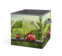 Rkklvbns Divertente cestino portaoggetti pieghevole con manici, a forma di coccinella, grande organizer in tessuto per riporre libri, coperte, giocattoli