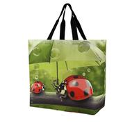 Rkklvbns Divertente coccinella che tiene ombrelli da donna borsa tote bag spalla generi alimentari borsa portatile leggera durevole per lavoro viaggio borsa casual