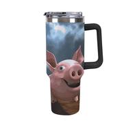 Rkklvbns Divertente tazza da caffè da viaggio 3D Piggies, 1,18 l, con manico e coperchio con cannuccia, tazza per auto di grande capacità, a prova di perdite, mantiene freddo o caldo per palestra