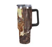 Rkklvbns Divertente tazza da caffè da viaggio con scoiattolo, 1,18 l, con manico e coperchio con cannuccia, a prova di perdite, grande capacità, mantiene freddo o caldo per palestra, viaggi e sport