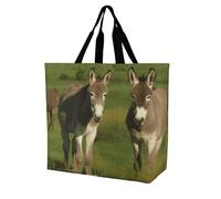Rkklvbns Donkey on Green Meadow - Borsa a tracolla da donna, borsa per la spesa, portatile, leggera, resistente, per lavoro, viaggi, stile casual