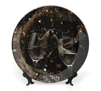 Rkklvbns Due bicchieri di champagne piatti decorativi da 17,8 cm in ceramica Bone China Piatto decorativo con espositore Piatti da dessert per casa ufficio decorazione da parete