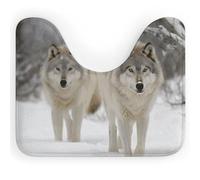 Rkklvbns Due lupi che camminano nella neve tappeti da bagno a forma di U antiscivolo tappetino da bagno morbido assorbente 50,8 x 40,6 cm sottile tappeto da bagno per lavandino, vasca, doccia e WC