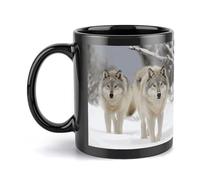 Rkklvbns Due lupi che camminano nella neve, tazza da caffè grande con manico, tazza in ceramica da 325 ml, regalo per donne, mamma, amici, regalo di compleanno per colleghi