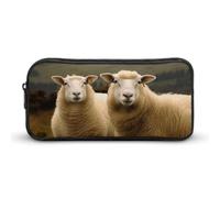 Rkklvbns Due pecore bianche grande astuccio portamatite portatile con cerniera cancelleria organizzatore semplice archiviazione estetica cancelleria per ufficio college uso adulto