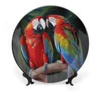 Rkklvbns Due piatti decorativi colorati con pappagalli piatti da 25,4 cm in ceramica Bone China Piatto decorativo con espositore Piatti da dessert per casa ufficio decorazione da parete