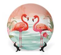 Rkklvbns Due piatti decorativi con fenicotteri rossi, 25,4 cm, piatti piani in ceramica Bone China Piatto decorativo con espositore Piatti da dessert per casa ufficio decorazione da parete
