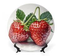 Rkklvbns Due piatti decorativi con fragole da 25,4 cm, piatti piani in ceramica Bone China Piatto decorativo con espositore Piatti da dessert per casa ufficio decorazione da parete