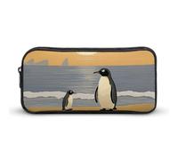Rkklvbns Due pinguini immagini grande astuccio portamatite portatile con cerniera cancelleria organizzatore semplice archiviazione estetica cancelleria per ufficio college uso adulto