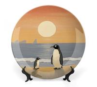 Rkklvbns Due pinguini immagini piatti decorativi 20,3 cm piatti piani in ceramica Bone China Piatto decorativo con espositore Piatti da dessert per casa ufficio decorazione da parete