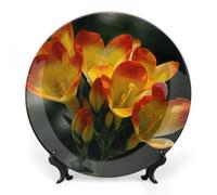 Rkklvbns Fresia, bella pianta fiore piatti decorativi 20,3 cm piatti piani in ceramica Bone China piatto decorativo con espositore piatti da dessert per casa ufficio decorazione da parete