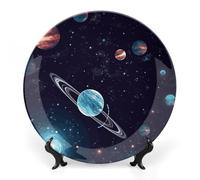 Rkklvbns Galaxy Decor Piatti decorativi da 17,8 cm in ceramica Bone China Piatto decorativo con espositore Piatti da dessert per casa ufficio decorazione da parete