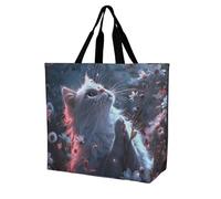 Rkklvbns Gatto bianco in fiori borsa tote da donna borsa a tracolla borsa della spesa portatile borsa leggera durevole per lavoro viaggio borsa casual