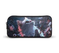 Rkklvbns Gatto bianco in fiori grande astuccio portamatite portatile con cerniera cancelleria organizzatore semplice archiviazione estetica cancelleria per ufficio college uso adulto
