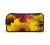 Rkklvbns Girasoli gialli con farfalla rossa grande astuccio portamatite portatile con cerniera organizzatore di cancelleria semplice stoccaggio cancelleria estetica per ufficio college uso adulto