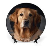 Rkklvbns Golden Retriever Bone China Piatto decorativo in porcellana artistica con espositore da parete decorazione per la casa per ufficio hotel 17,8 cm