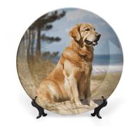 Rkklvbns Golden Retriever Piatti decorativi da 17,8 cm in ceramica Bone China Piatto decorativo con espositore Piatti da dessert per casa ufficio decorazione da parete