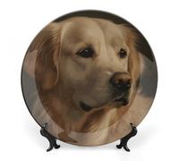 Rkklvbns Golden Retriever Piatti decorativi da 20,3 cm in ceramica Bone China Piatto decorativo con espositore Piatti da dessert per casa ufficio decorazione da parete