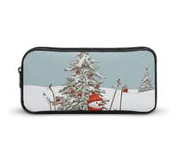 Rkklvbns Grande astuccio per matite con albero di Natale e sci, astuccio portatile con cerniera, organizer per cancelleria, semplice archiviazione, cancelleria estetica per ufficio, università, uso