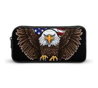 Rkklvbns Grande astuccio portatile con aquila patriottica con bandiera degli Stati Uniti, con cerniera, organizer per cancelleria, semplice da riporre, per ufficio, università, uso adulto