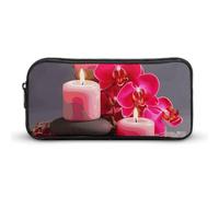 Rkklvbns Grande astuccio portatile con candele rosse con orchidea e pietra, con cerniera, organizer per cancelleria, semplice da riporre, per ufficio, università, uso adulto