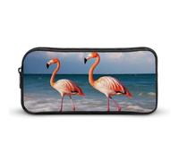 Rkklvbns Grande astuccio portatile con fenicottero sulla spiaggia, con cerniera, organizer per cancelleria, semplice da riporre, per ufficio, università, uso adulto