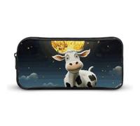 Rkklvbns Grande astuccio portatile con mucca sulla luna, con cerniera, organizer per cancelleria, semplice da riporre, per ufficio, università, uso adulto