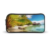 Rkklvbns Grande astuccio portatile con paesaggio tropicale sulla spiaggia con cerniera organizer per cancelleria semplice archiviazione cancelleria estetica per ufficio college uso adulto