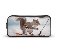 Rkklvbns Grande astuccio portatile con scoiattolo che scia, con cerniera, organizer per cancelleria, semplice da riporre, per ufficio, università, uso adulto