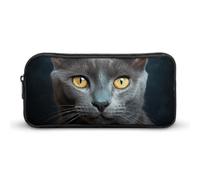 Rkklvbns Grey Cat Stares, grande astuccio portatile con cerniera, organizer per cancelleria, semplice da riporre, per ufficio, università, uso adulto