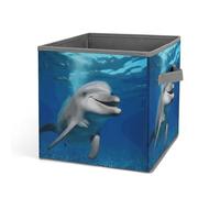 Rkklvbns Happy Dolphin - Cestino portaoggetti pieghevole con manici, grande organizer per vestiti, in tessuto, per organizzare libri, coperte, giocattoli