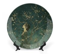 Rkklvbns Indossare un vestito verde piatti decorativi 20,3 cm piatti piani in ceramica Bone China Piatto decorativo con espositore Piatti da dessert per casa ufficio decorazione da parete