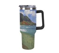 Rkklvbns Kauai Hawaii Seashore - Tazza da caffè da viaggio con manico e coperchio con cannuccia, a prova di perdite, grande capacità, mantiene freddo o caldo per palestra, viaggi e sport