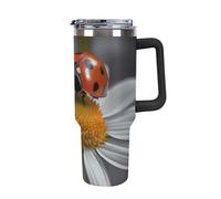 Rkklvbns Ladybug Daisy Tazza da caffè da viaggio, 1,18 l, con manico e coperchio con cannuccia, a prova di perdite, grande capacità, mantiene freddo o caldo per palestra, viaggi e sport