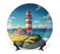 Rkklvbns Lighthouse Diamond Paint Piatti decorativi da 15,2 cm in ceramica Bone China Piatto decorativo con espositore Piatti da dessert per casa ufficio decorazione da parete