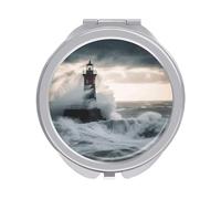 Rkklvbns Lighthouse in Storm, specchio portatile da viaggio per trucco, specchio cosmetico a doppio lato, con ingrandimento 1x e 2x, per viaggi, scrivania, casa