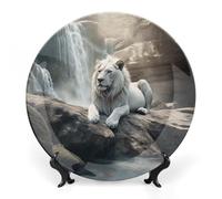 Rkklvbns Lion on Rock Piatti decorativi da 25,4 cm in ceramica Bone China Piatto decorativo con espositore Piatti da dessert per casa ufficio decorazione da parete