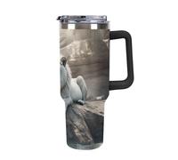 Rkklvbns Lion on Rock - Tazza da caffè da viaggio, con manico e coperchio con cannuccia, a prova di perdite, grande capacità, mantiene freddo o caldo per palestra, viaggi e sport