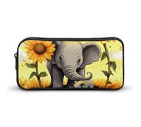 Rkklvbns Madre e Bambino Elefante Girasoli Grande Astuccio Portamatite Portatile con Cerniera Cancelleria Organizer Semplice Stoccaggio Estetica Cancelleria per Ufficio College Uso Adulto