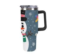 Rkklvbns Merry Christmas, tazza da caffè da viaggio con pupazzo di neve, 1,18 l, con manico e coperchio con cannuccia, a prova di perdite, grande capacità, mantiene freddo o caldo per palestra, viaggi