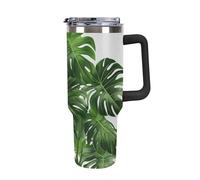 Rkklvbns Monstera Deliciosa Banana Palm Tazza da caffè da viaggio, 1,18 l, con manico e coperchio con cannuccia, a prova di perdite, grande capacità, mantiene freddo o caldo per palestra, viaggi e