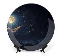 Rkklvbns Moon Night Bone China Piatto decorativo in porcellana artistica con espositore da parete decorazione per la casa per ufficio hotel da 17,8 cm