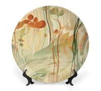 Rkklvbns Orange Line Art Piatti decorativi da 20,3 cm in ceramica Bone China Piatto decorativo con espositore Piatti da dessert per casa ufficio decorazione da parete