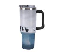 Rkklvbns Penguins on The Iceberg, tazza da caffè da viaggio da 1,18 l, con manico e coperchio con cannuccia, tazza da auto di grande capacità, a prova di perdite, mantiene freddo o caldo per palestra