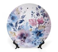 Rkklvbns Piastre decorative con pittura ad acquerello floreale 8 "Piatti piani in ceramica Bone China Piatto decorativo con espositore Piatti da dessert per casa ufficio decorazione da parete
