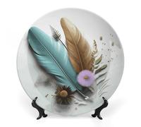 Rkklvbns Piastre decorative in ceramica da 15,2 cm con fiore di piume, piatto decorativo in porcellana Bone China con espositore piatti da dessert per casa e ufficio decorazione da parete